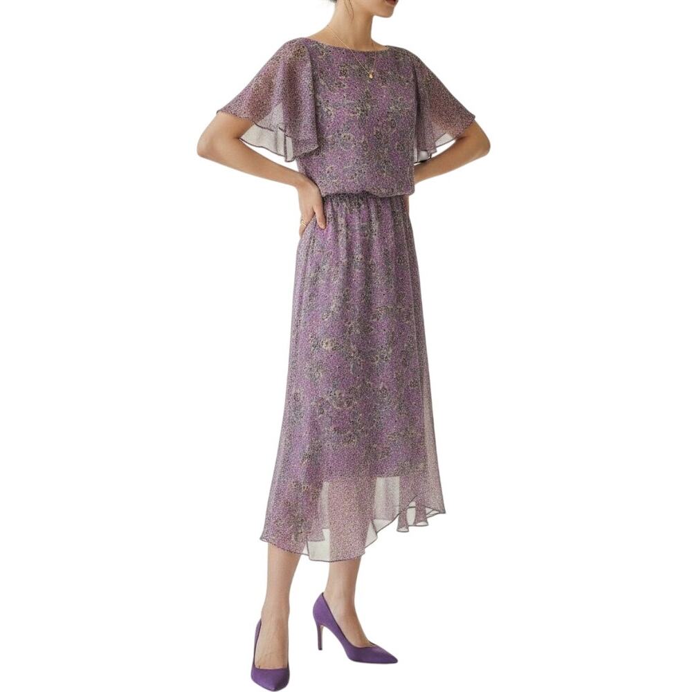 art to wear vintage 80s silk chiffon stained glass handkerchief hem dress medium